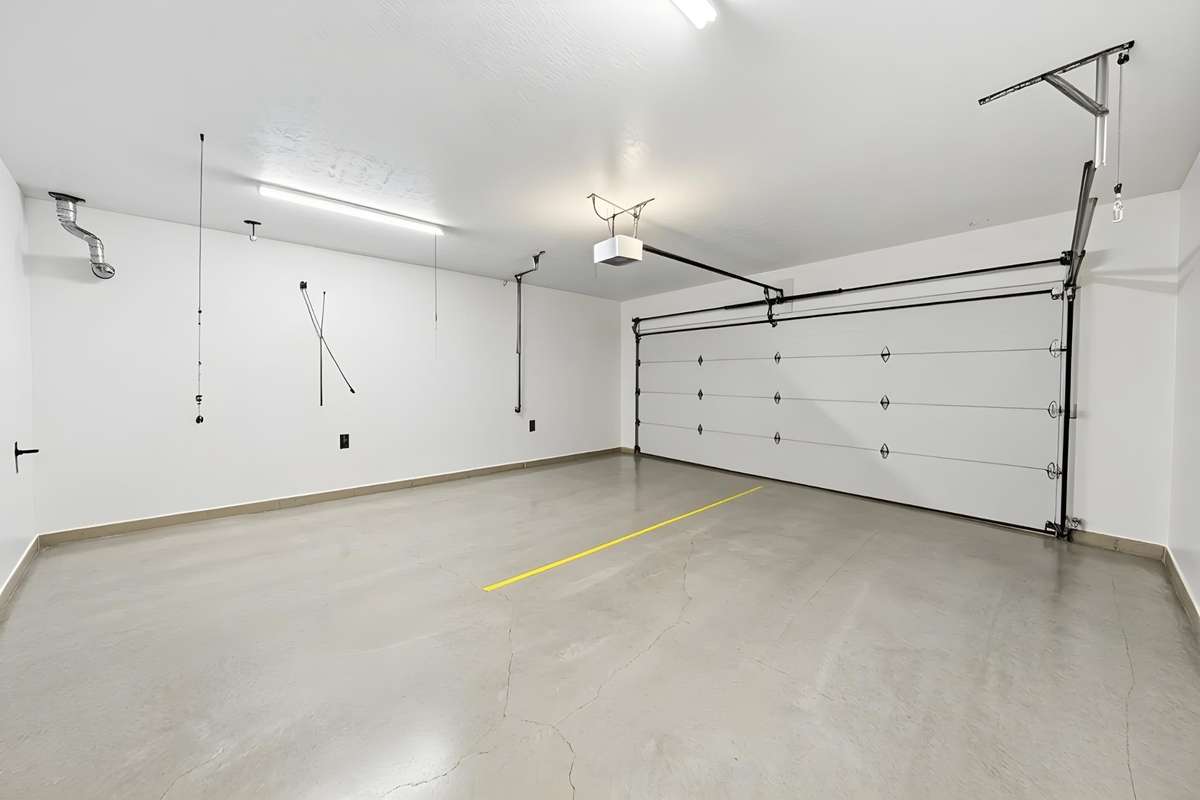 Digitally enhanced to show what garage might look with fresh paint on the walls and floor