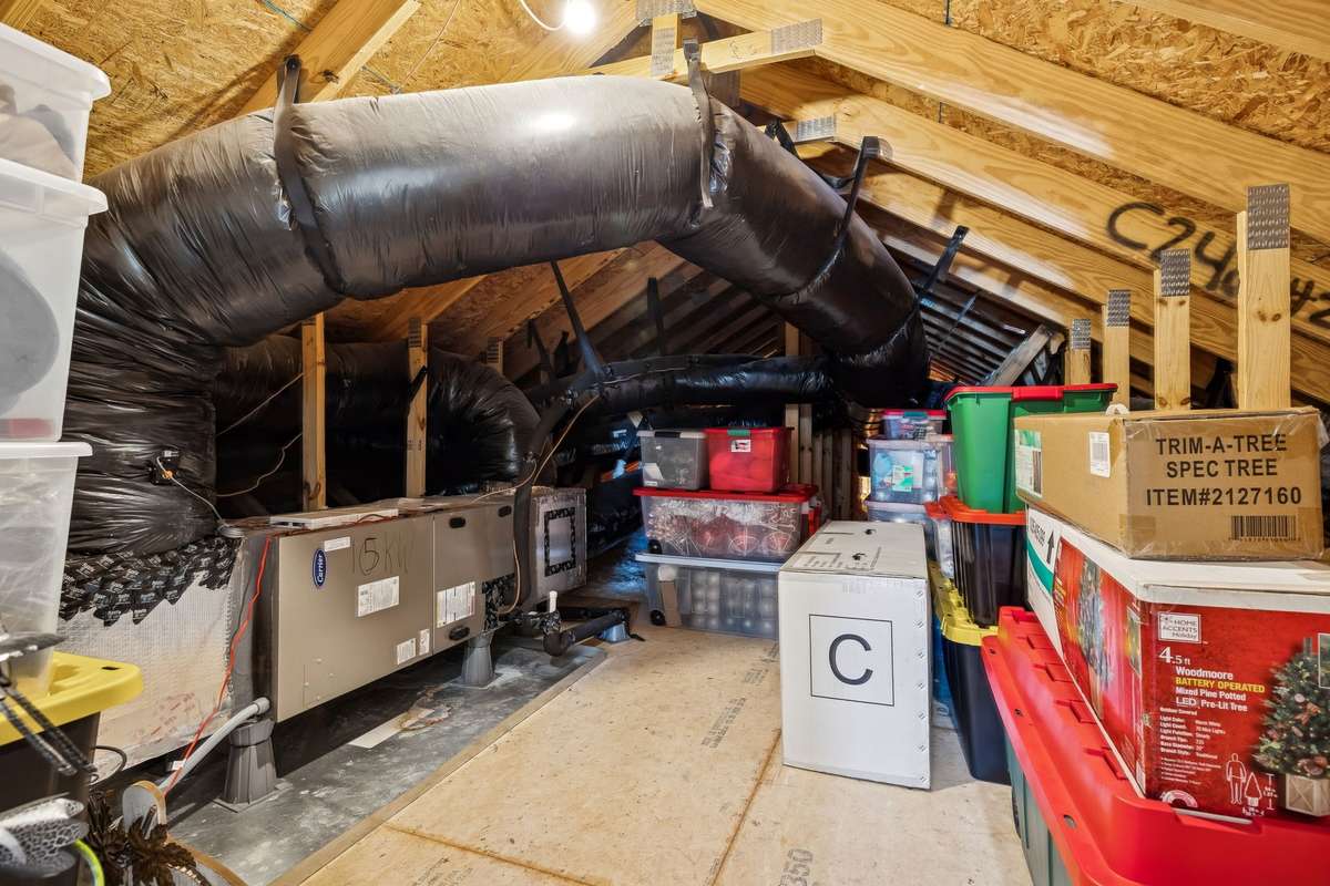 Walkable attic access provides additional storage for your seasonal and overflow items.