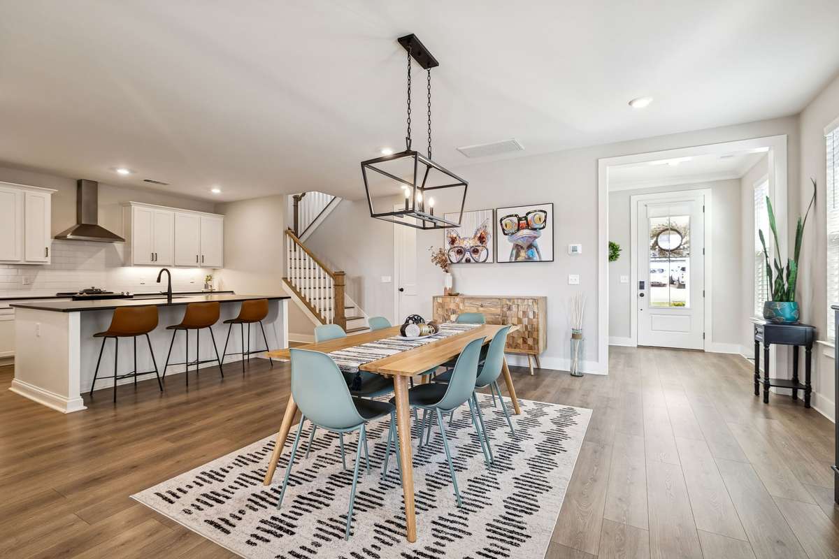 Bright, open dining and kitchen.