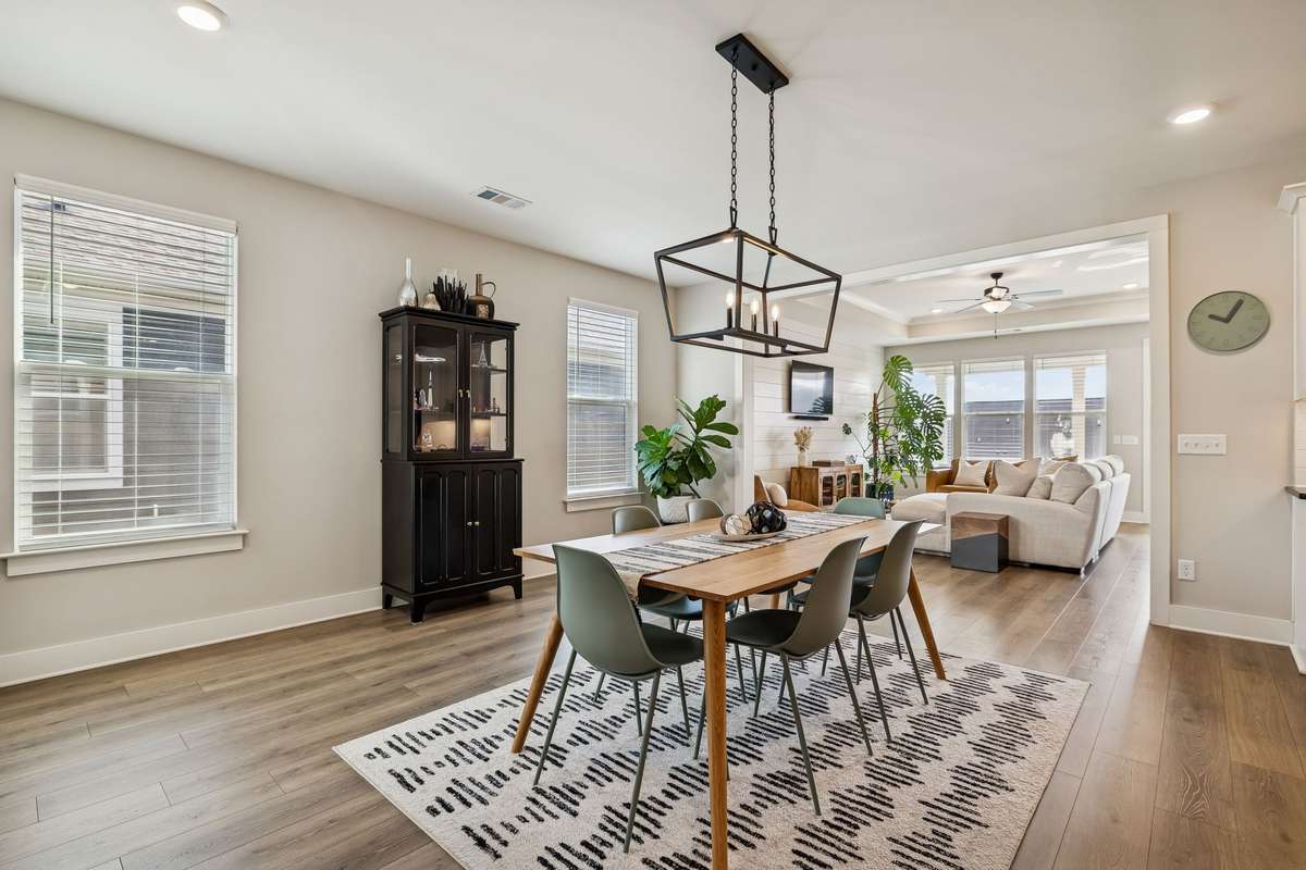 Open dining area and living room concept.