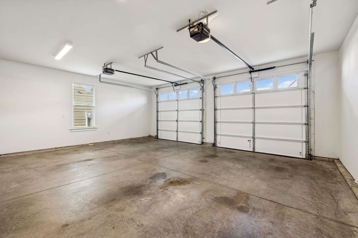 Large two car garage.