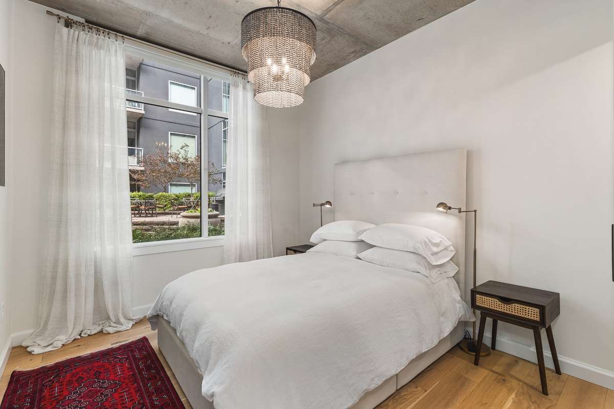 Guest bedroom/office with courtyard and Zen fountain views
