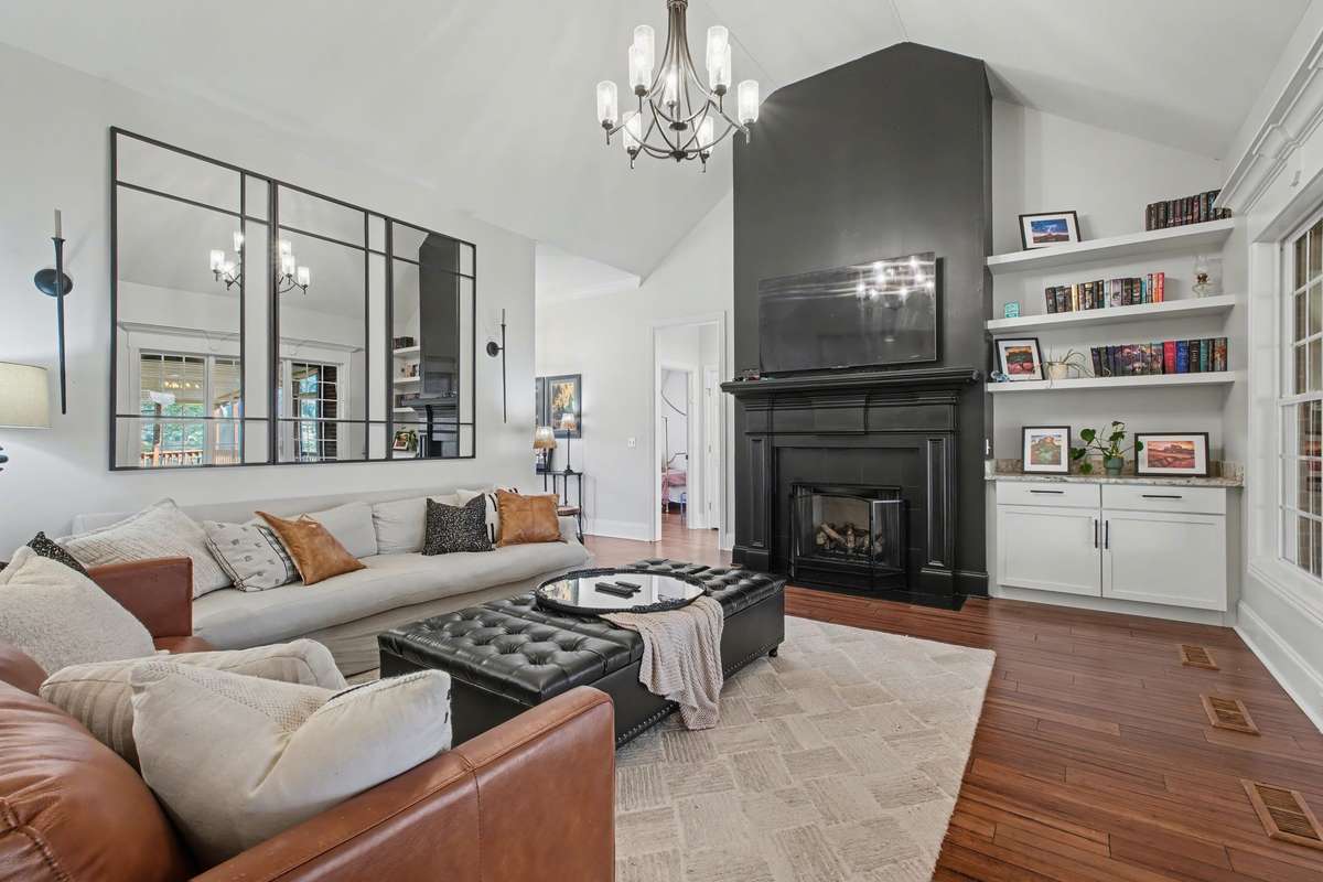 Fireplace and built-in bookshelves and cabinets!