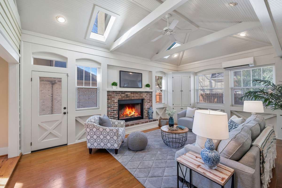 Skylights further enhance this Den as well as the Backyard Patio