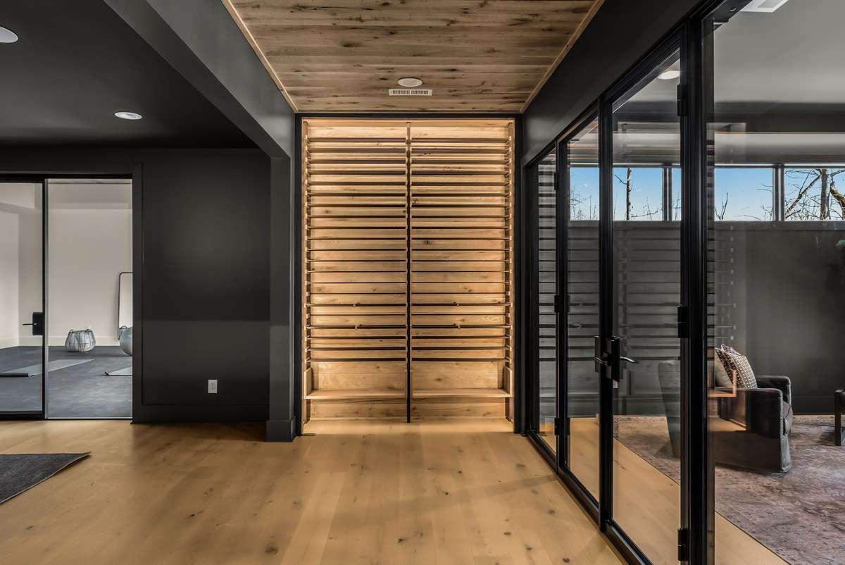 A statement wine wall that blends functional storage with gallery worthy design.