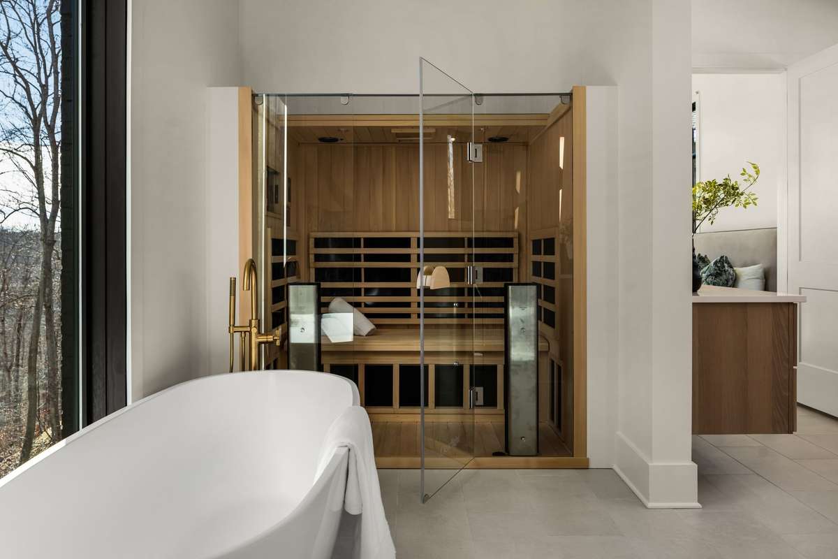 A closer look at the custom sauna — a private wellness moment tucked seamlessly into the primary suite. Designed for restoration, relaxation, and everyday luxury.
