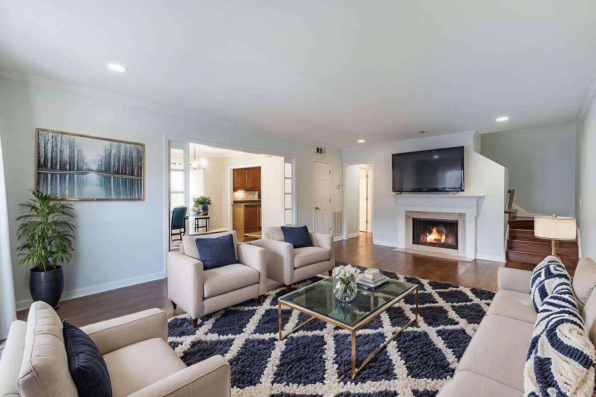 The living room virtually staged