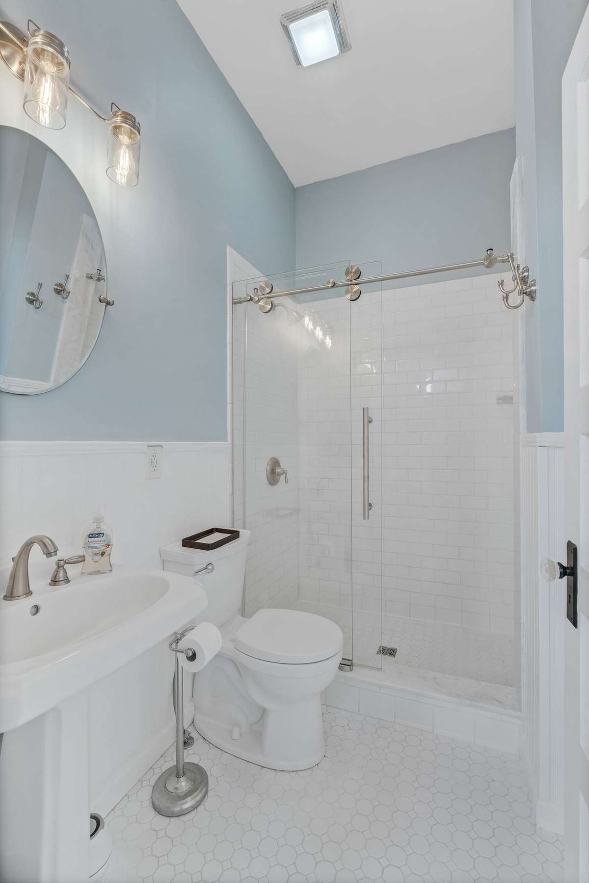 Bathroom two is on the first floor, close to the kitchen and bonus room.