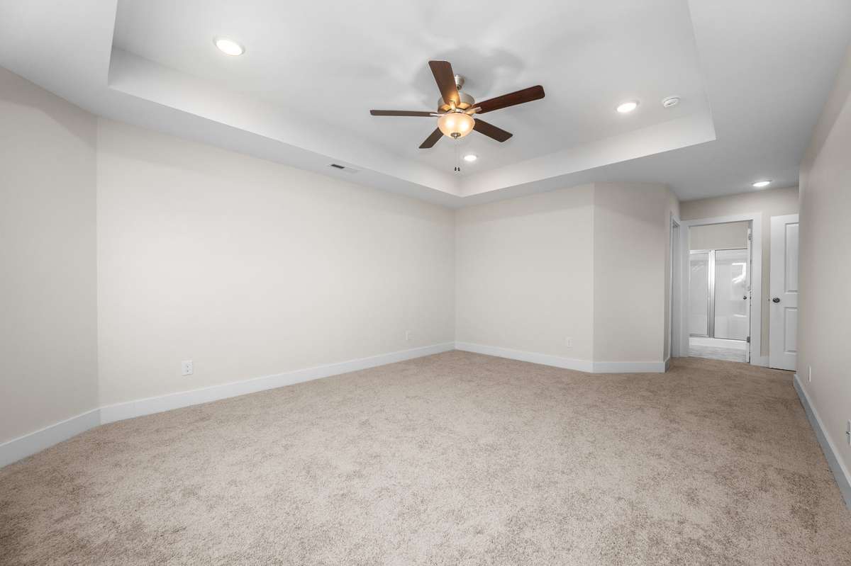 Primary suite looking towards full bath