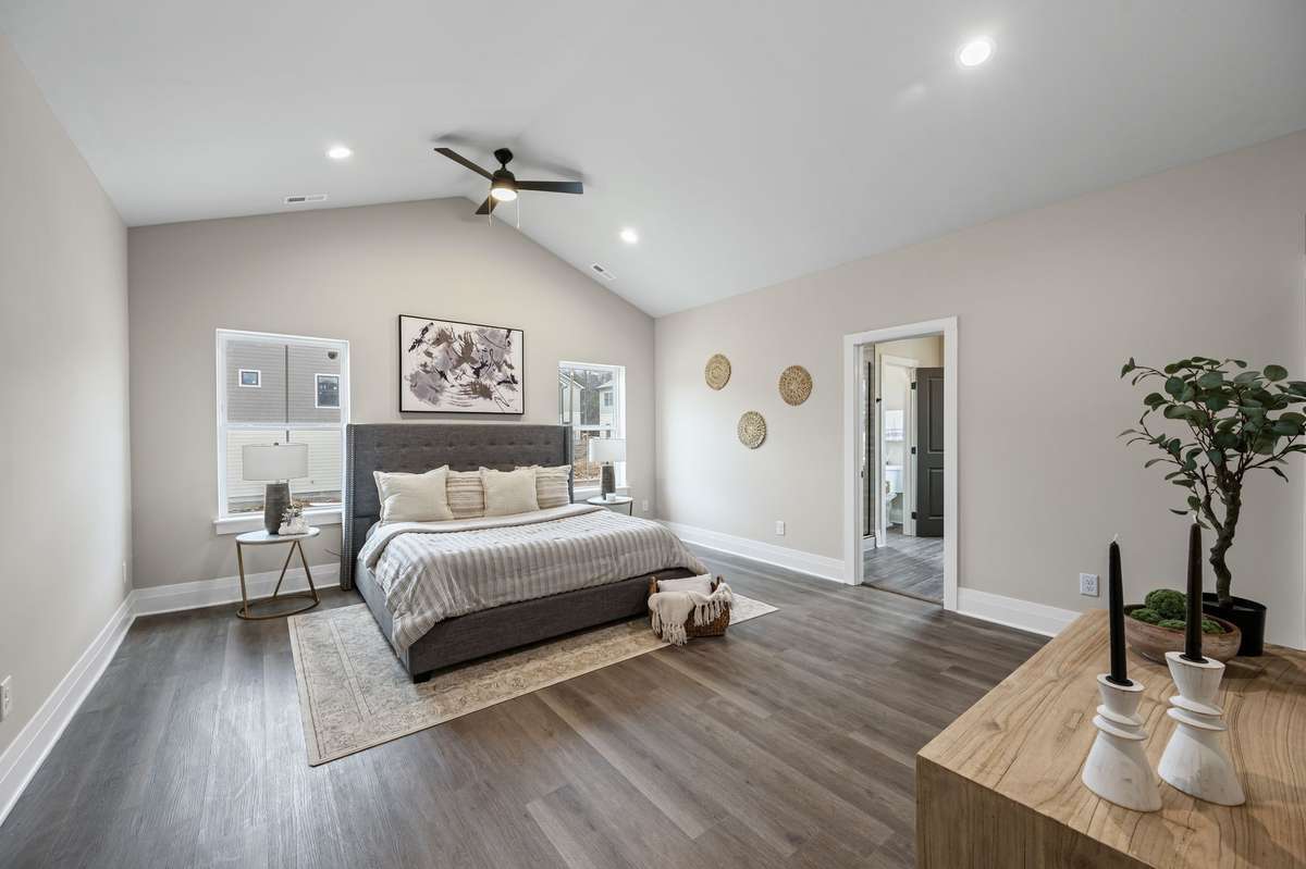 Large Primary Bedroom with Vaulted Ceilings.