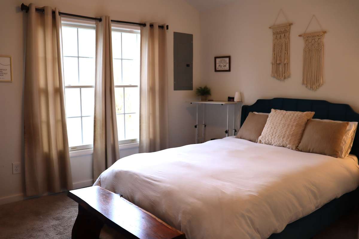 Your master bedroom is carpeted for coziness.