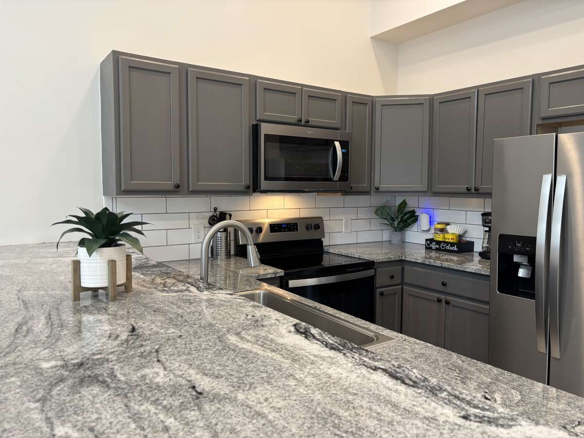 You have plenty of counter space with this eat-in bar.