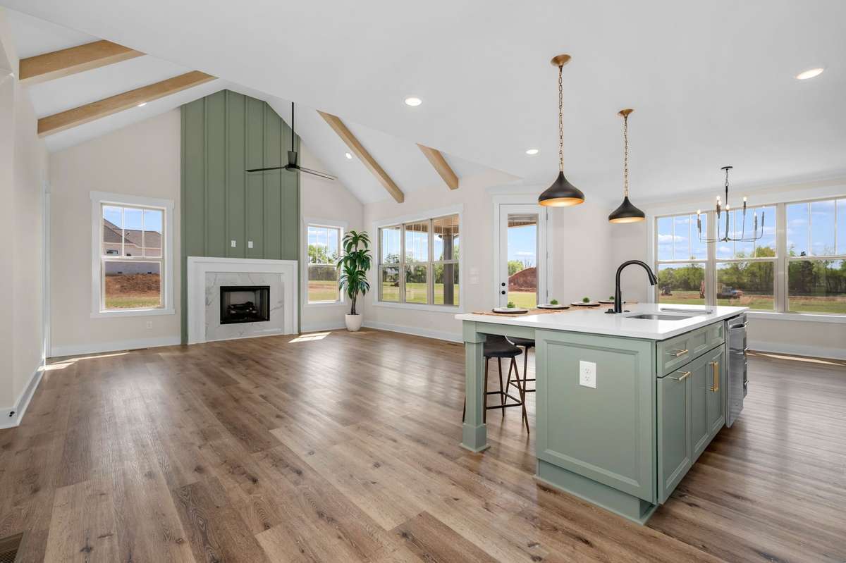 Open kitchen with large island is ideal for entertaining.