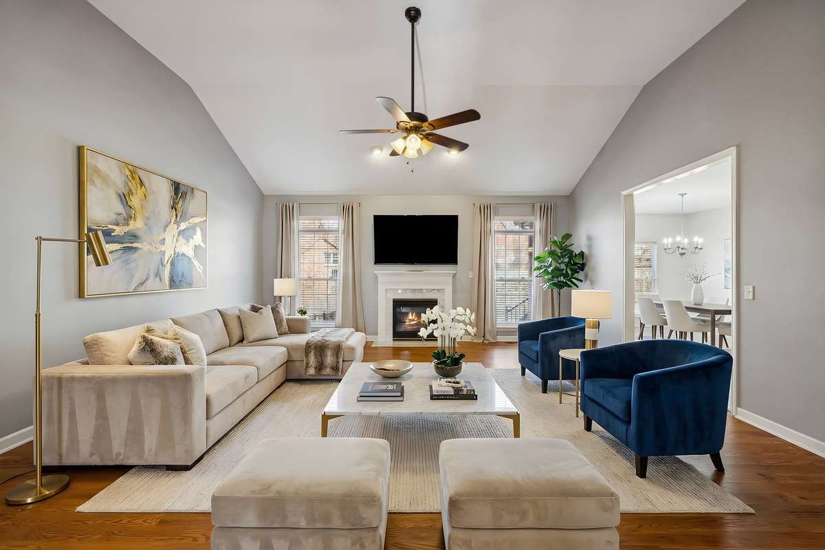 Spacious Living Room that opens to the Kitchen. Virtually Staged.