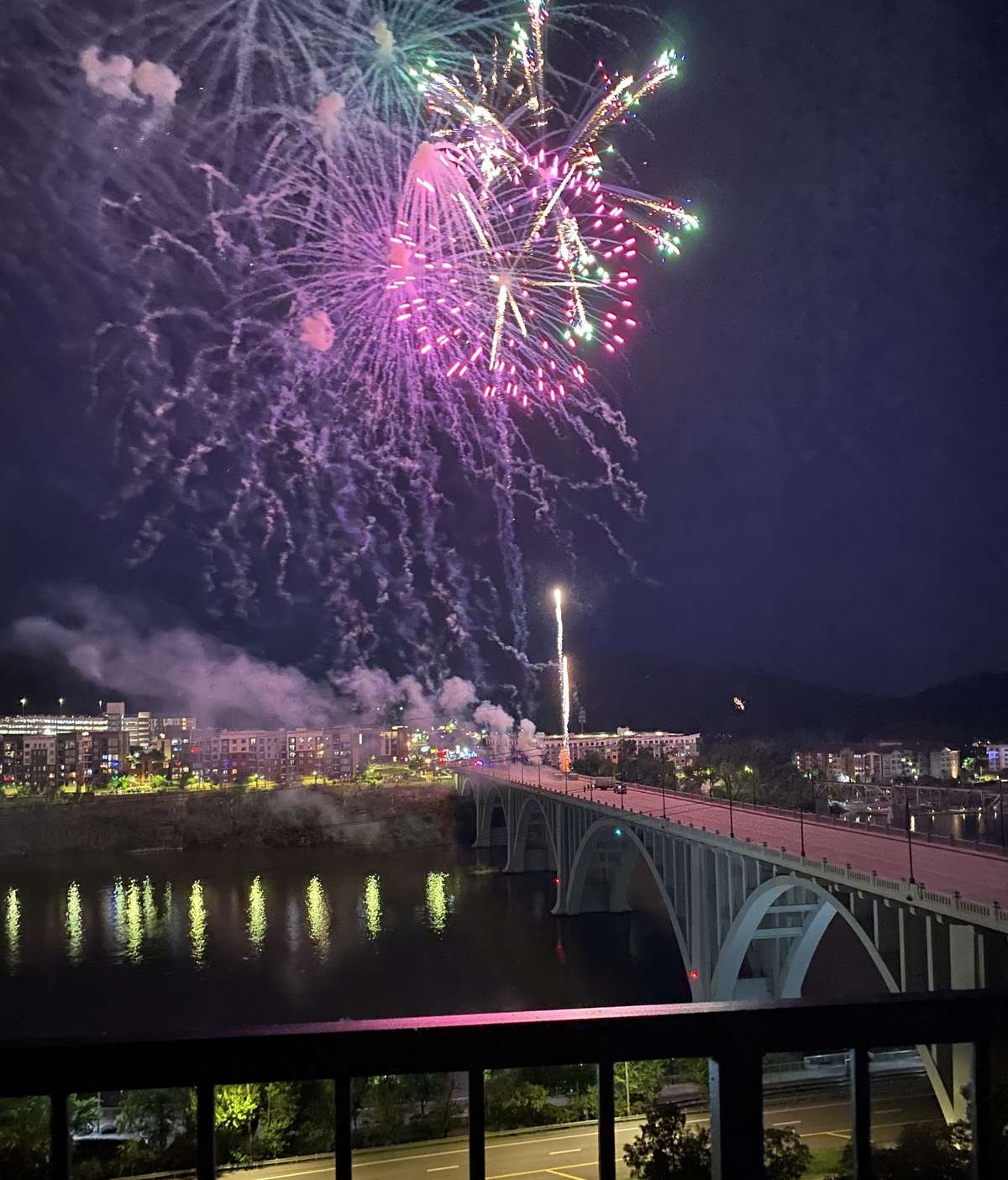 fireworks over Henley Street Bridge