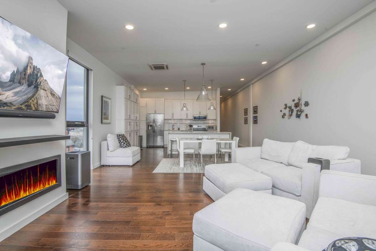 from retractable glass wall toward kitchen
