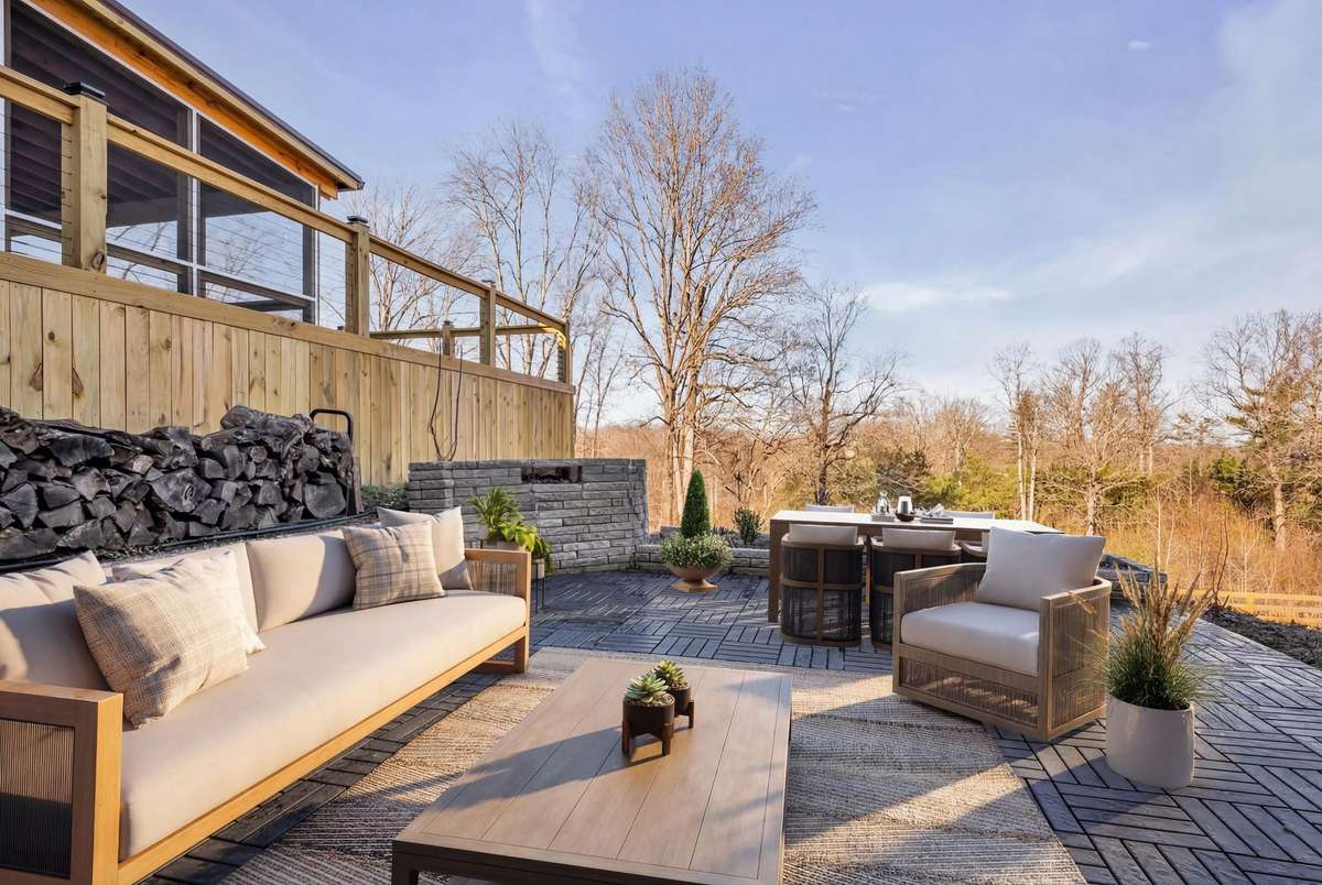 Virtually staged, private patio.