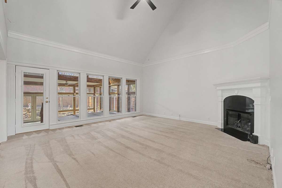 Spacious sunroom is off of the great room.