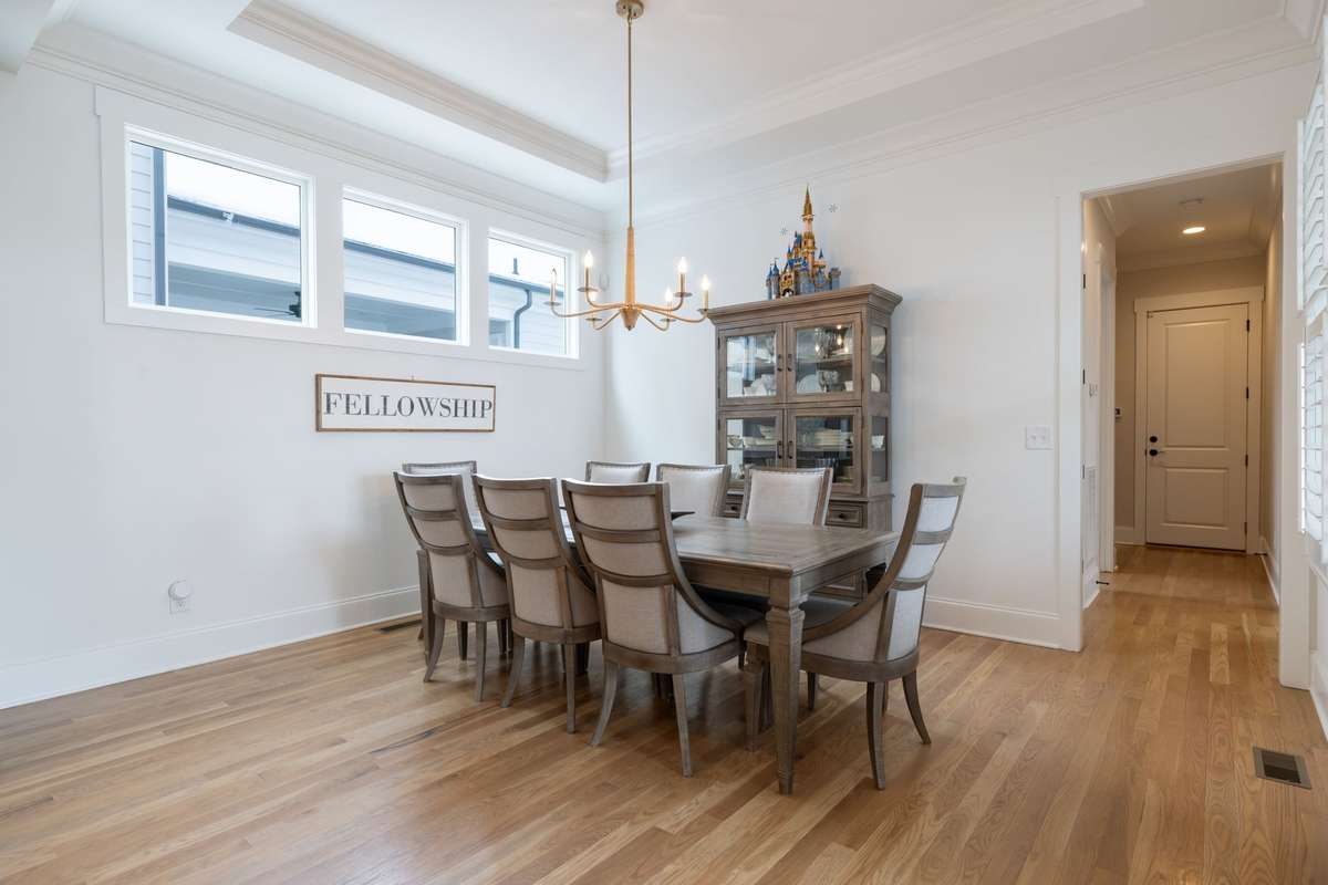 Dining room is open to kitchen. Boasts space for an 8 person table, hutch, and buffet.