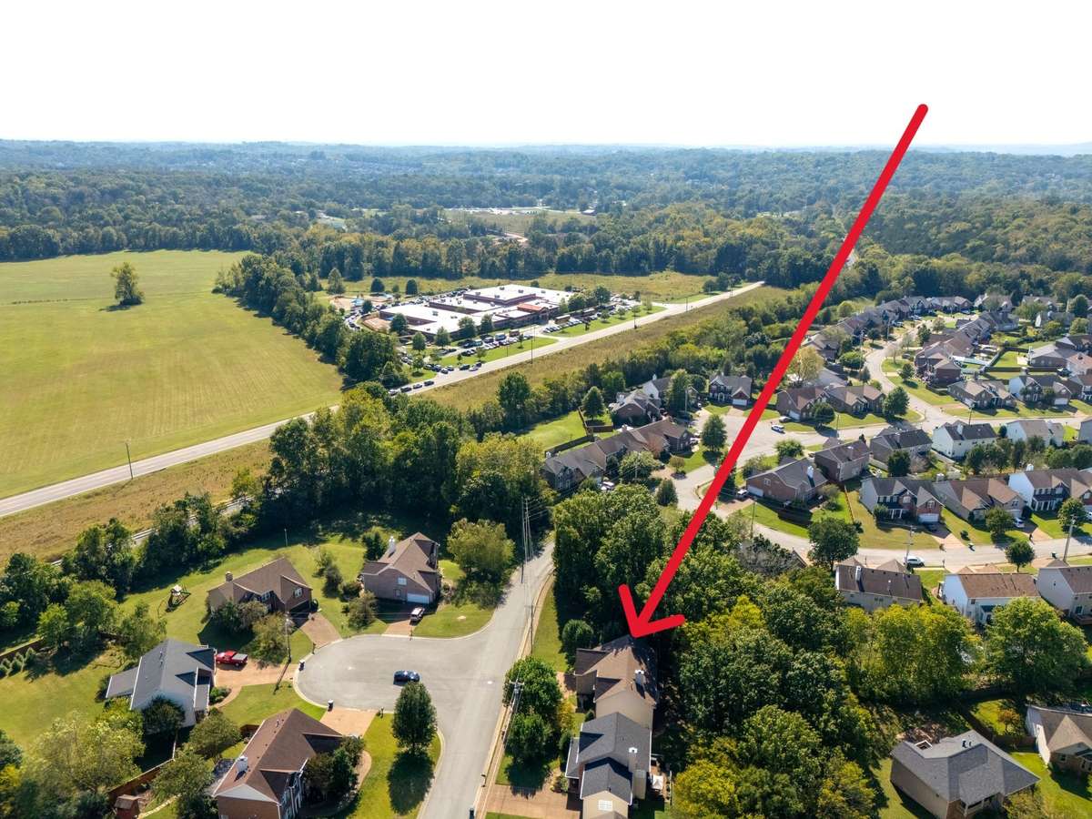 Aerial view of home, cul-de-sac and Mt Juliet Elementary School