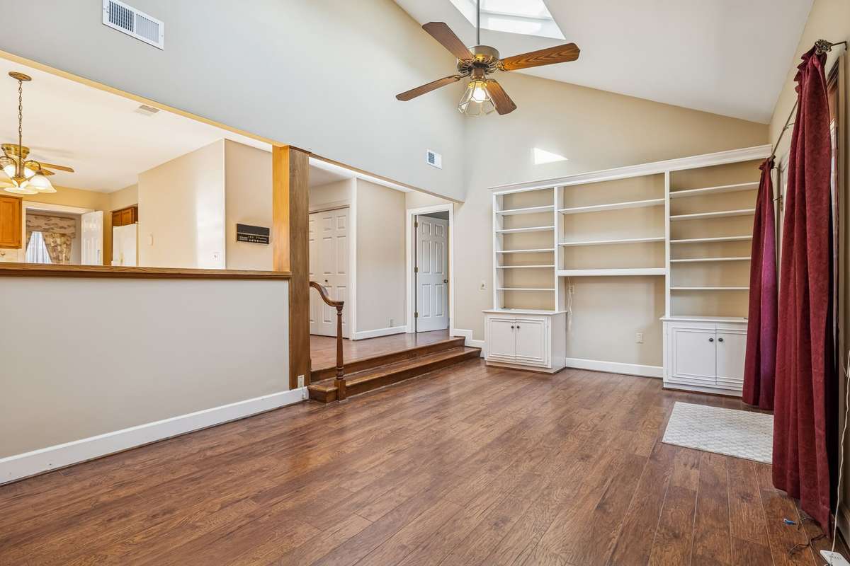 Drop down den with build in bookcases and skylights