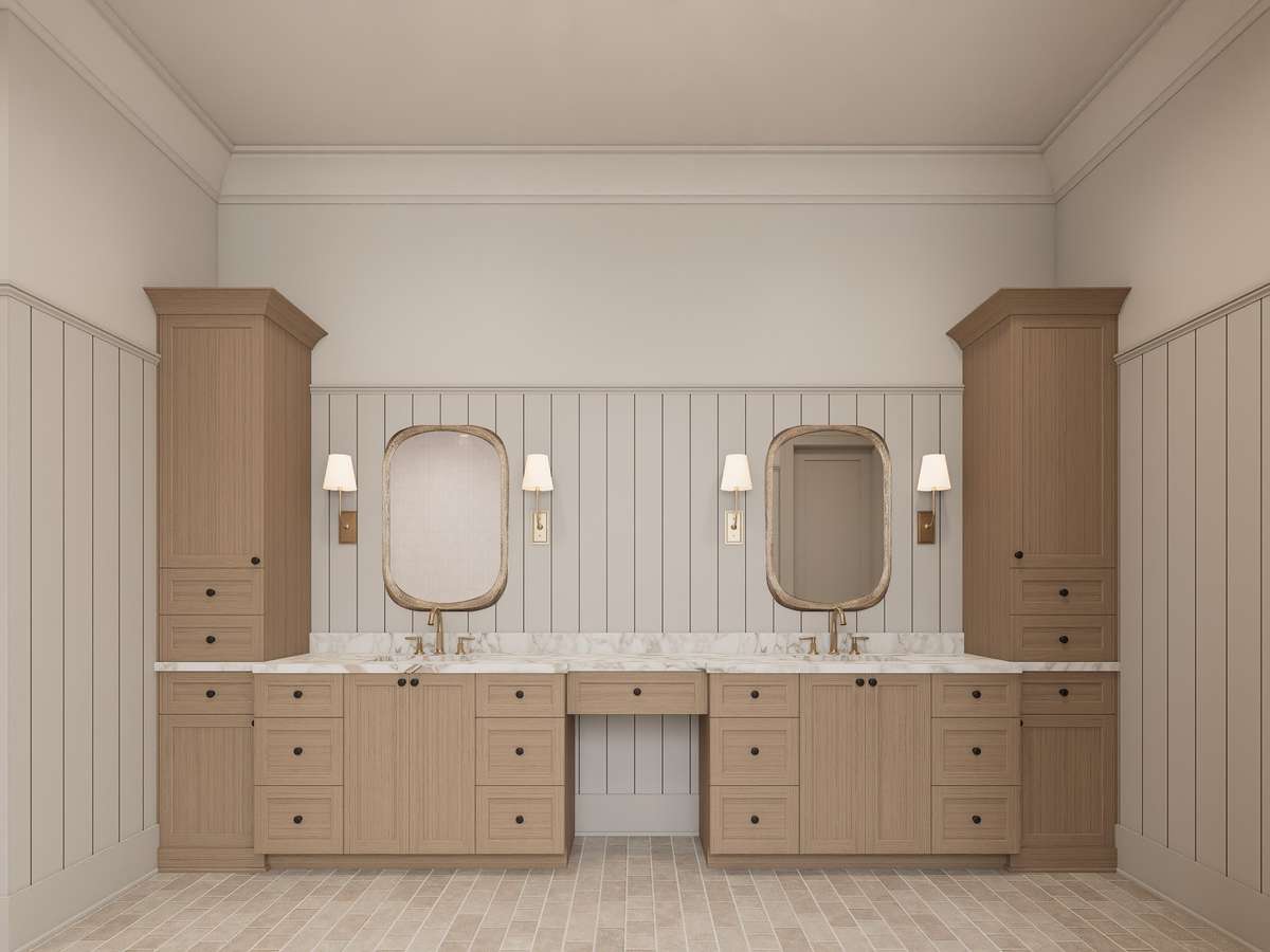 Spacious Primary Bath with makeup vanity.
*This home is under construction. Photo updated 3/31/26.