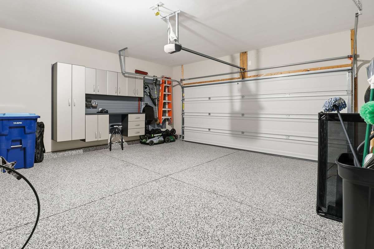 2-car garage with Built in Storage & Epoxy Floors