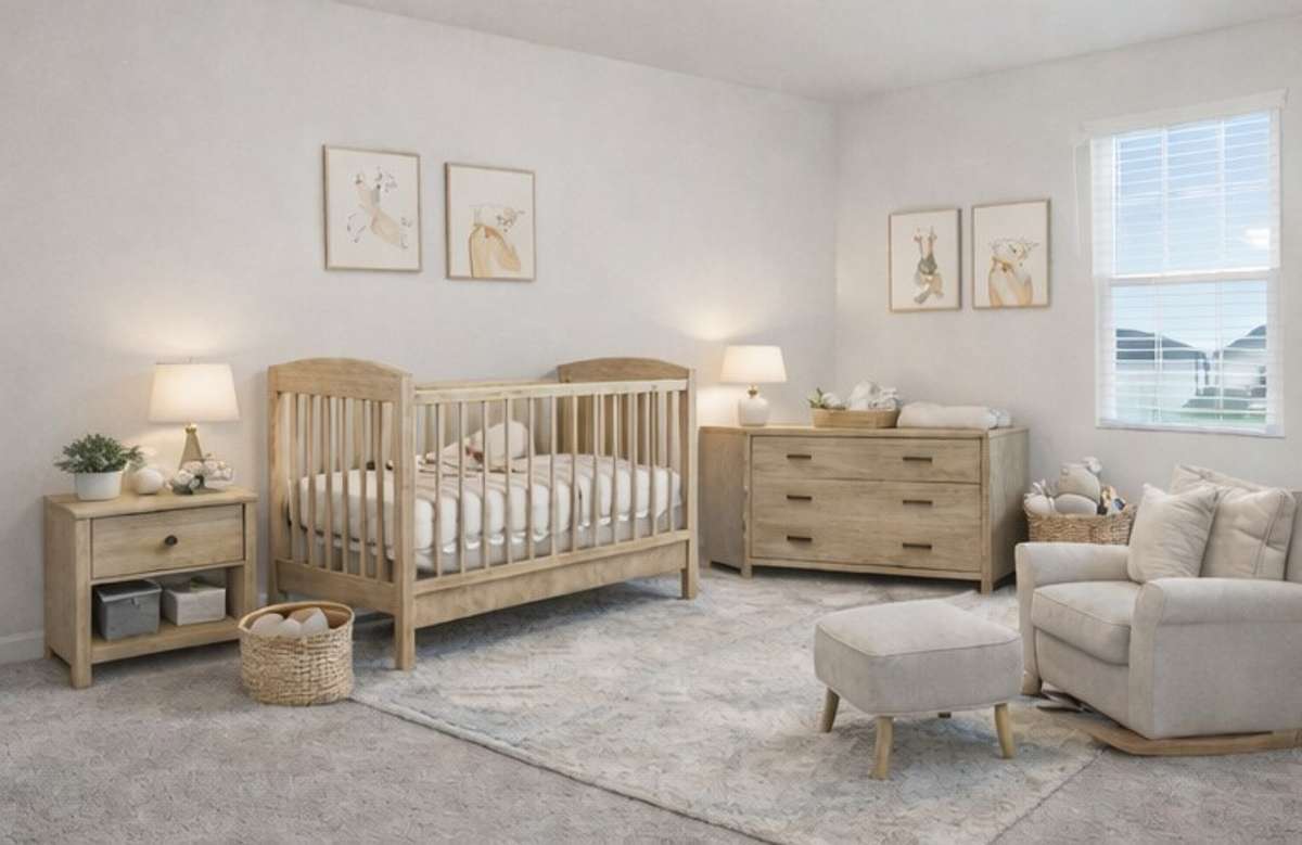 virtually staged guest bedroom (current owners use this room as a home gym)