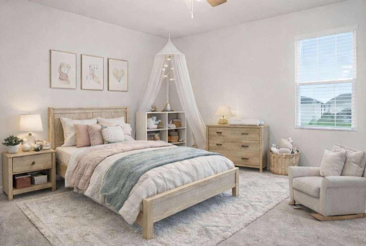 virtually staged guest bedroom (current owners use this room as a home office)