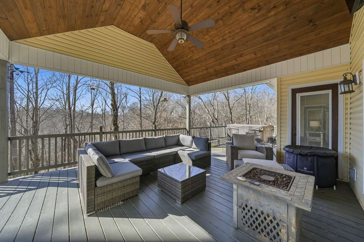 Over 1500 sq ft of outdoor living space with tongue and groove ceilings. Perfect entertaining space or just enjoy the evening under your covered area listening to nature and a peaceful waterfall nearby.