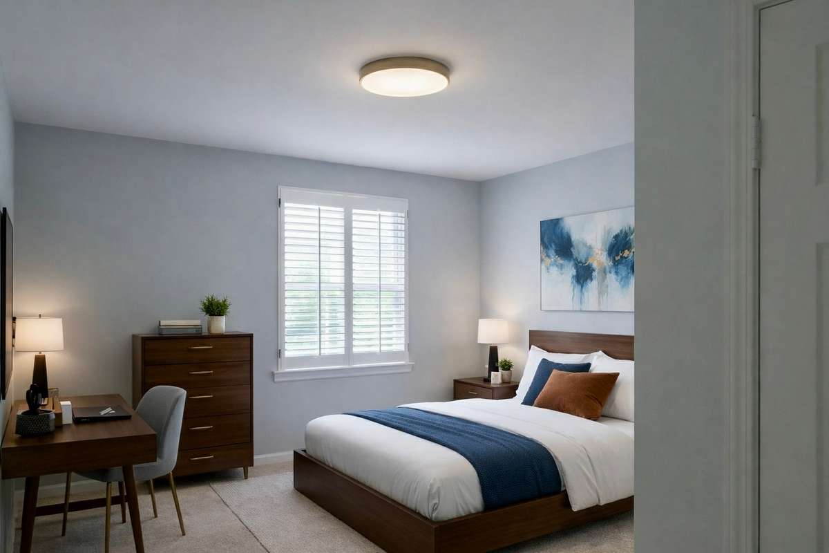 This photo has been virtually staged with new paint, furniture, and lighting.