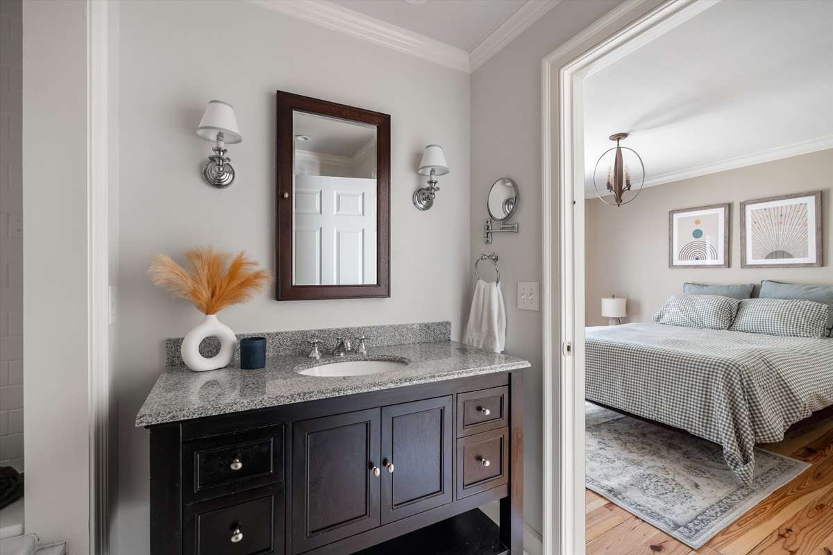 An updated vanity adds a fresh, stylish touch to the primary bath.