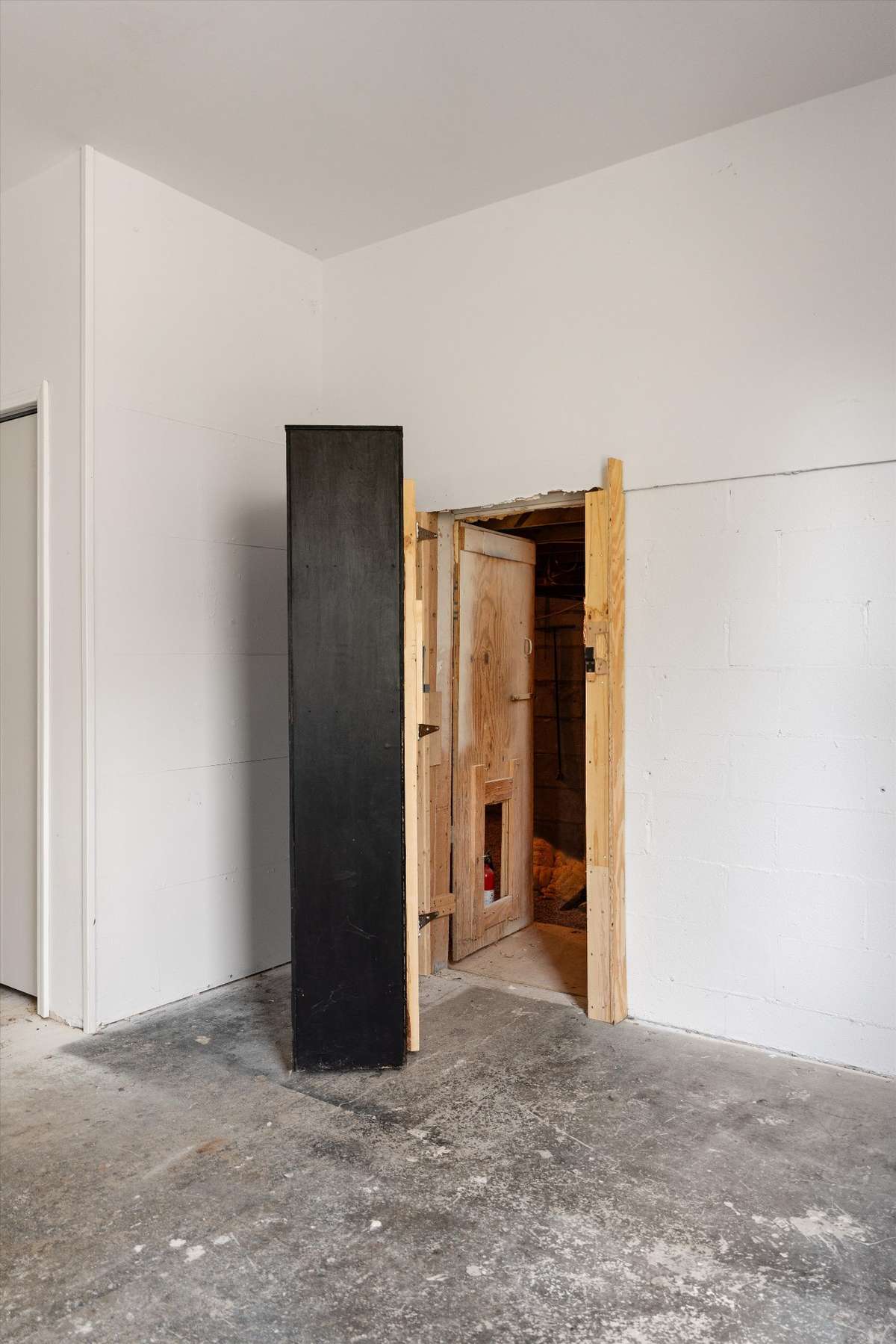 Bookshelf door opens to an amazing walk in crawl space!