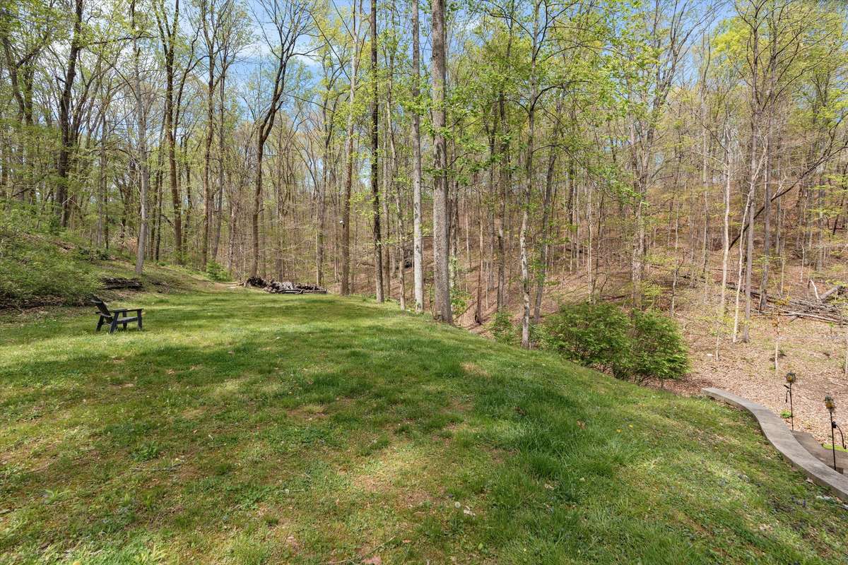 A beautifully usable flat yard—perfect for gathering around a fire pit and enjoying nature.