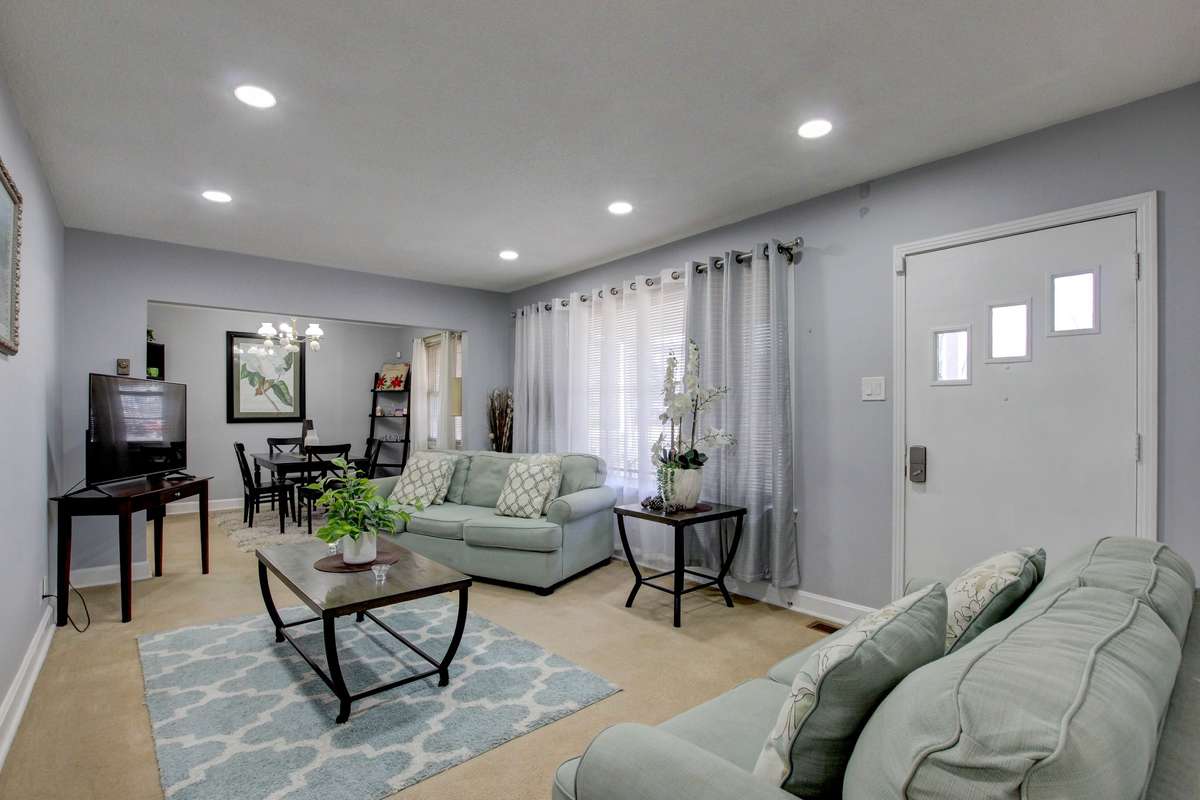Living room open to dining room