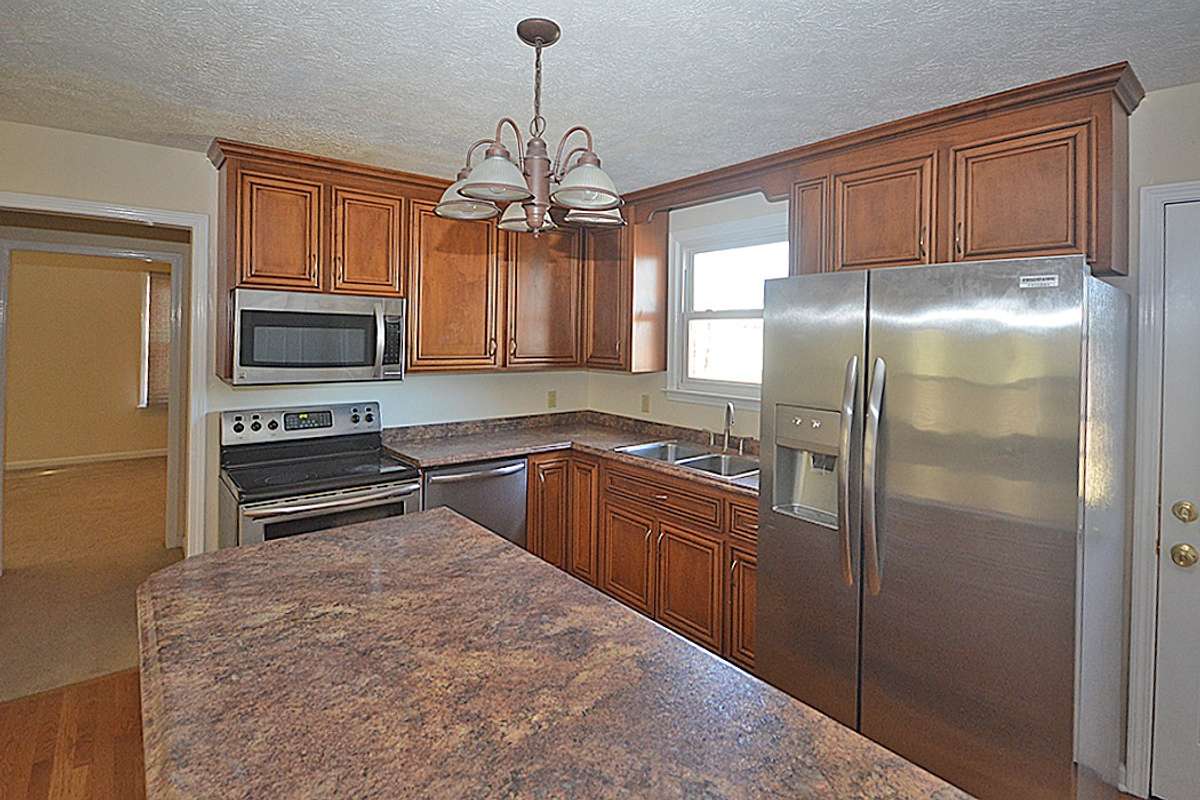 Stainless appliances in the kitchen.