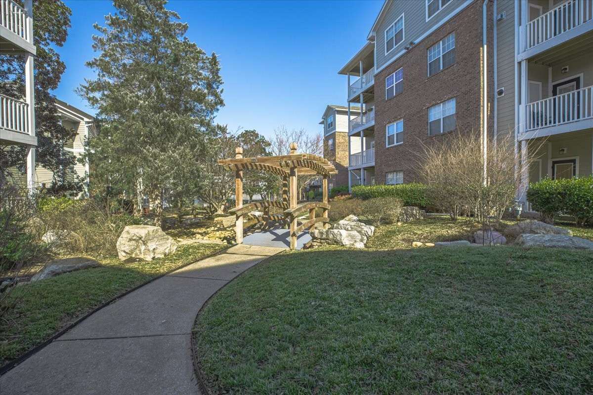 Beautiful garden with walking path.
