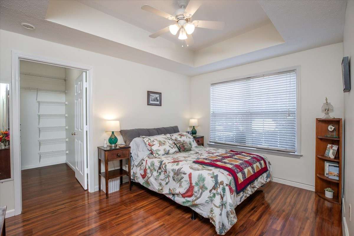 Vaulted ceiling in the bedroom.