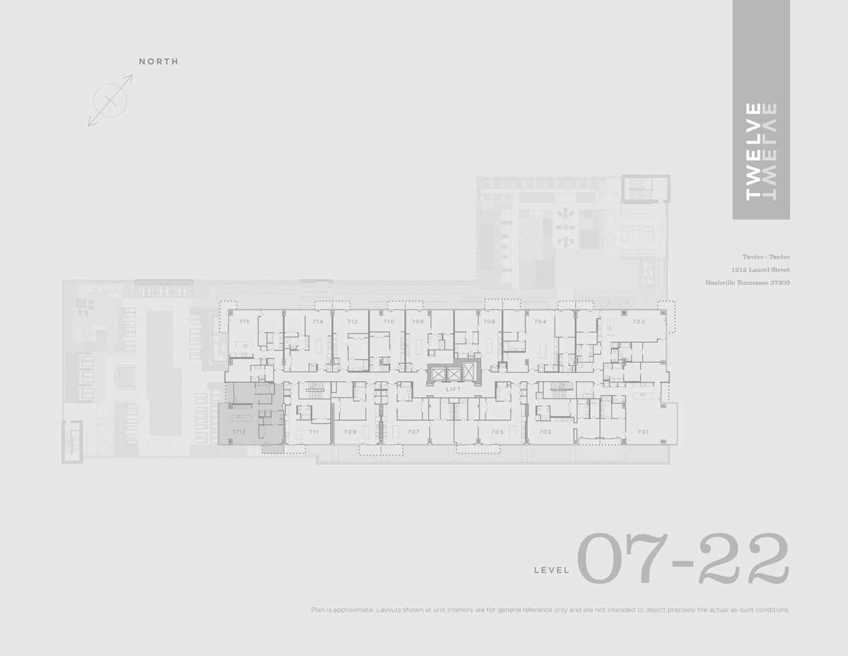 1213 corner unit placement shown shaded on the floorplate