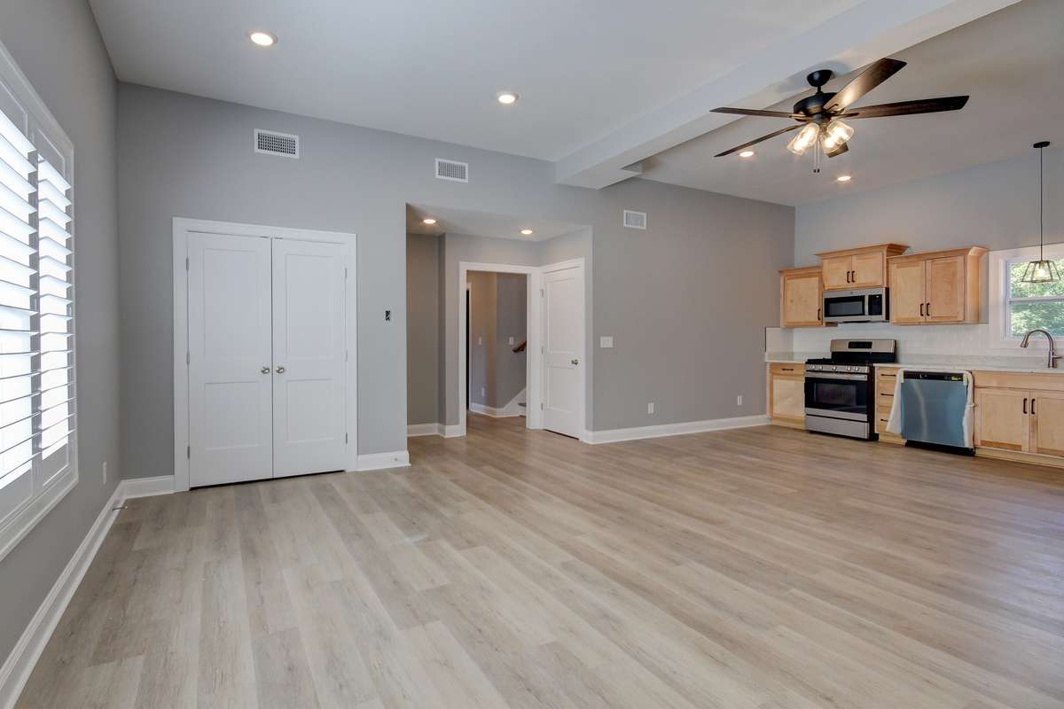 Full kitchen downstairs with gas stovetop