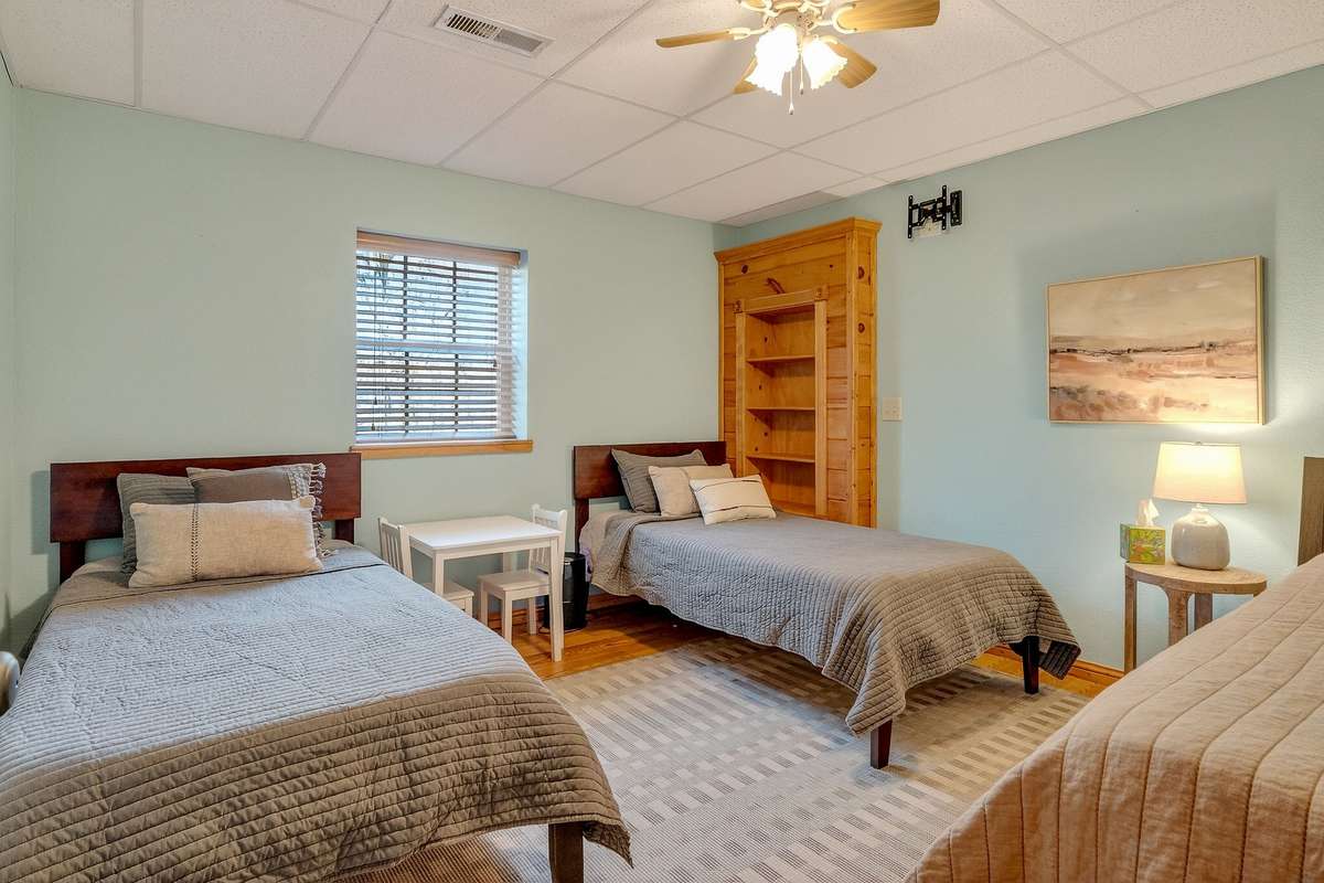 Lower-level bedroom comfortably sleeps 6.