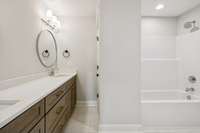 Upstairs bathroom with double vanity