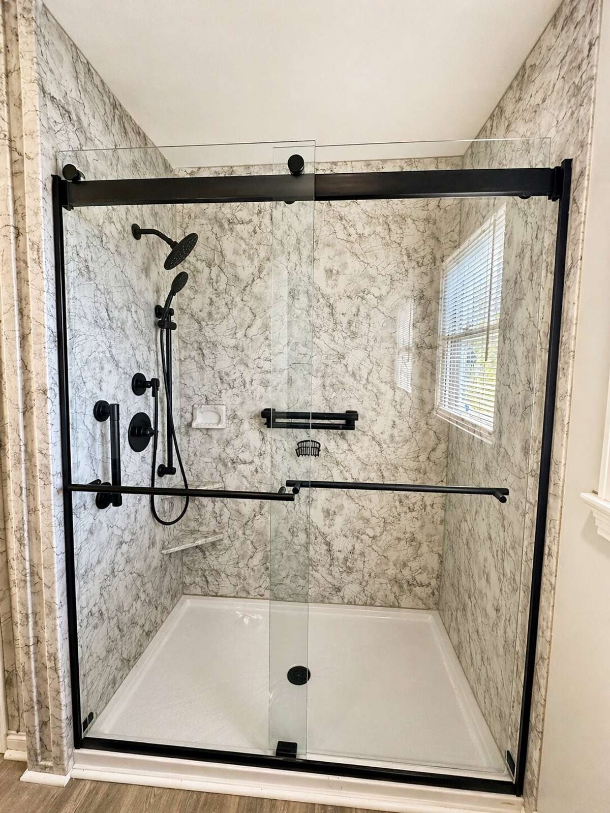 Hall way bathroom shower