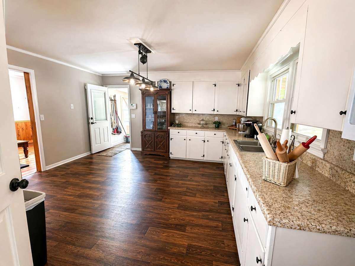 Kitchen looking into the large pantry area
