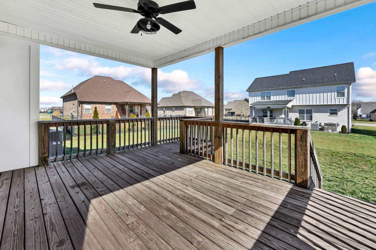 The covered deck is a great place to unwind.