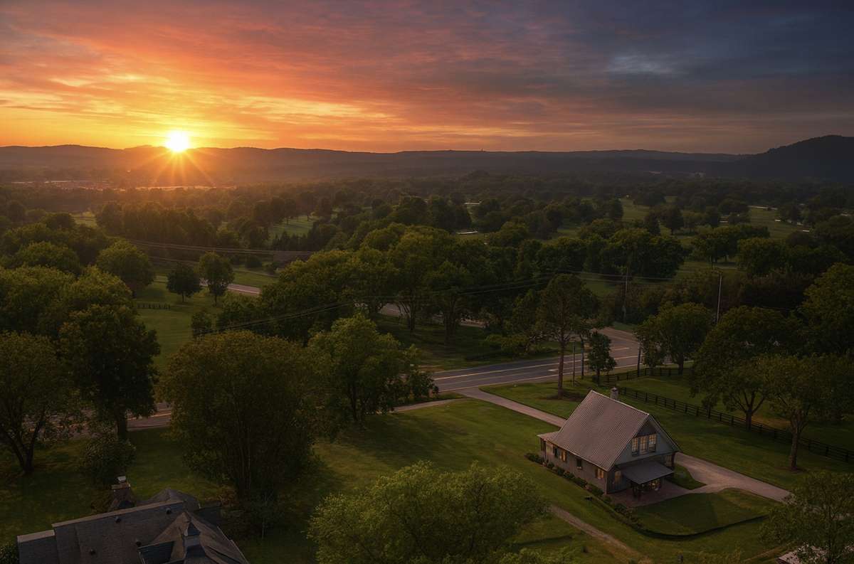 Aerial overview of the surrounding Cool Springs valley and Vanderbilt Legends Golf Course, just a short golf-cart ride away.