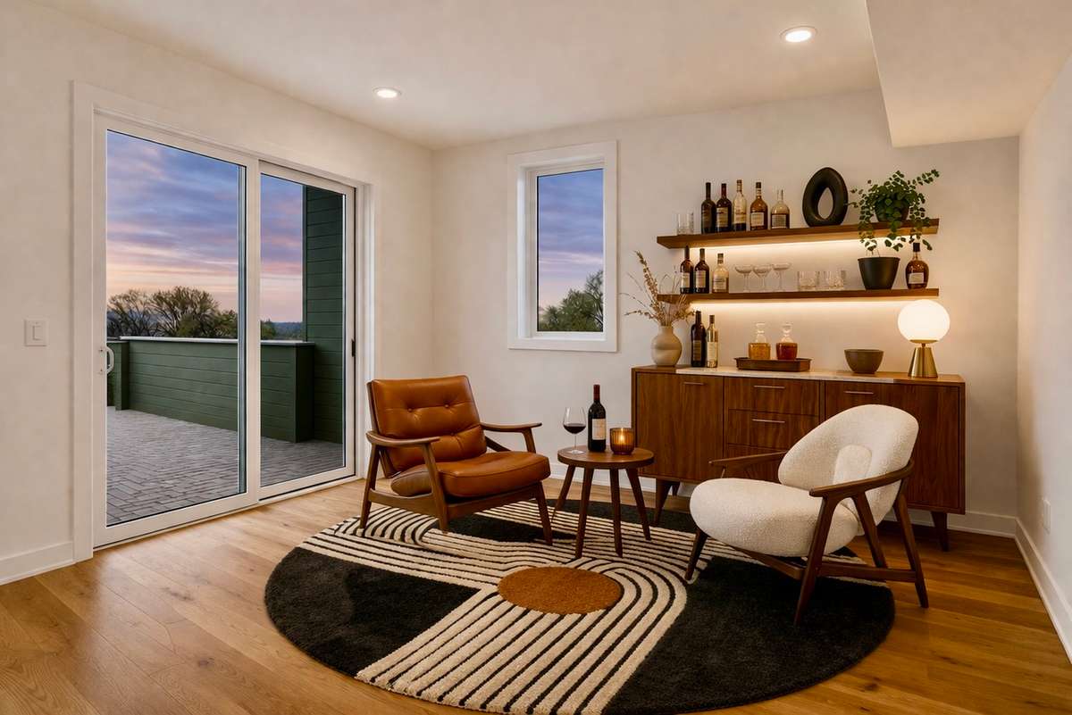 Rooftop level lounge and optional bar designed for unwinding, the perfect setting for sunset cocktails, conversation, and elevated evenings.