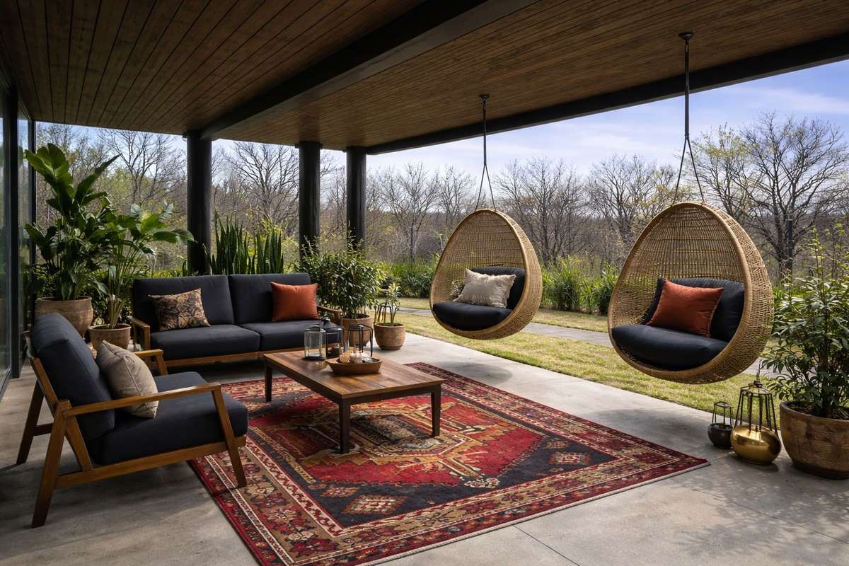 Walk-out lower-level wellness deck designed for slow mornings and evening unwinding, a private, covered retreat that seamlessly connects you to Shelby Bottoms beauty and nature.