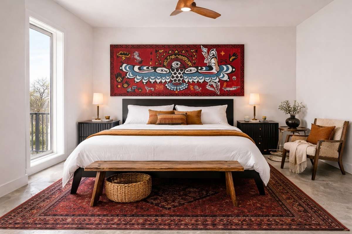 Lower Level: Bedroom 4 /Flex Space shown here furnished as a bedroom. Polished concrete floors.