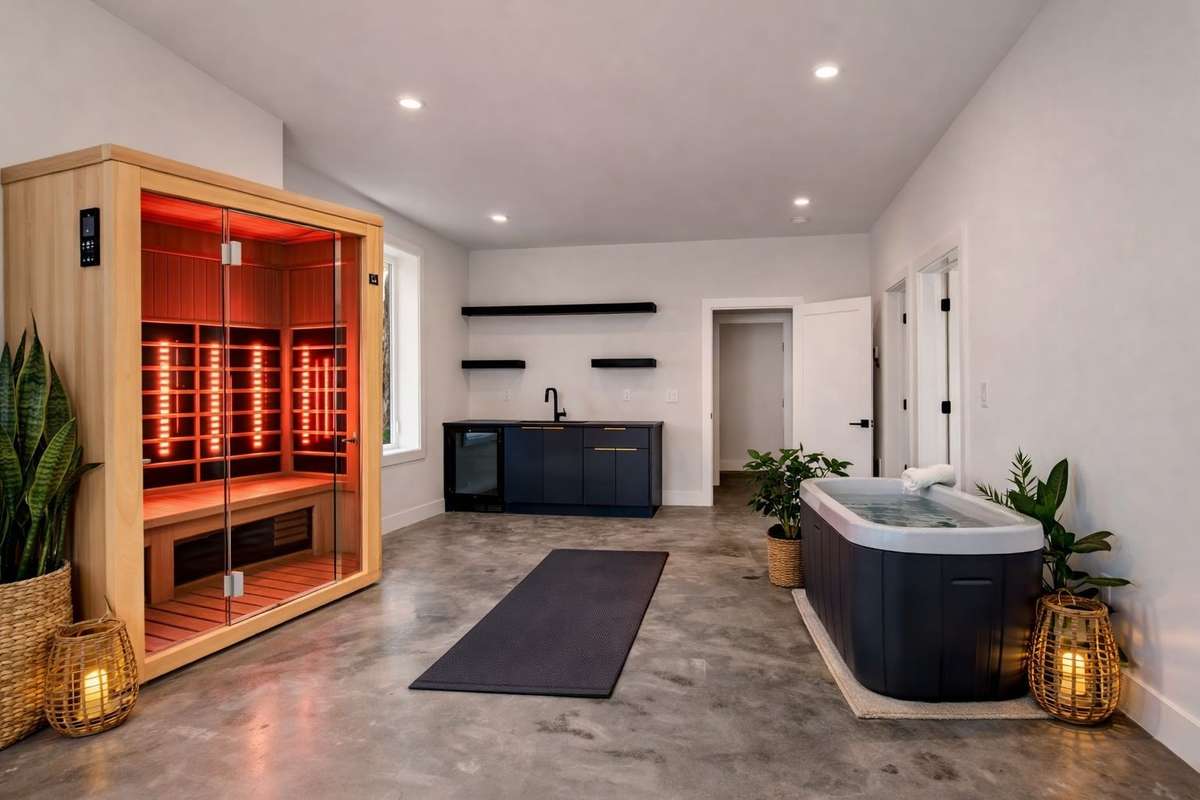 Attached Flex Space Studio can be a private-access cash-flowing rental, mother-in-law apartment, or a wellness suite (optional upgrades for a sauna and cold plunge), creating daily rituals that support recovery, energy, and longevity.